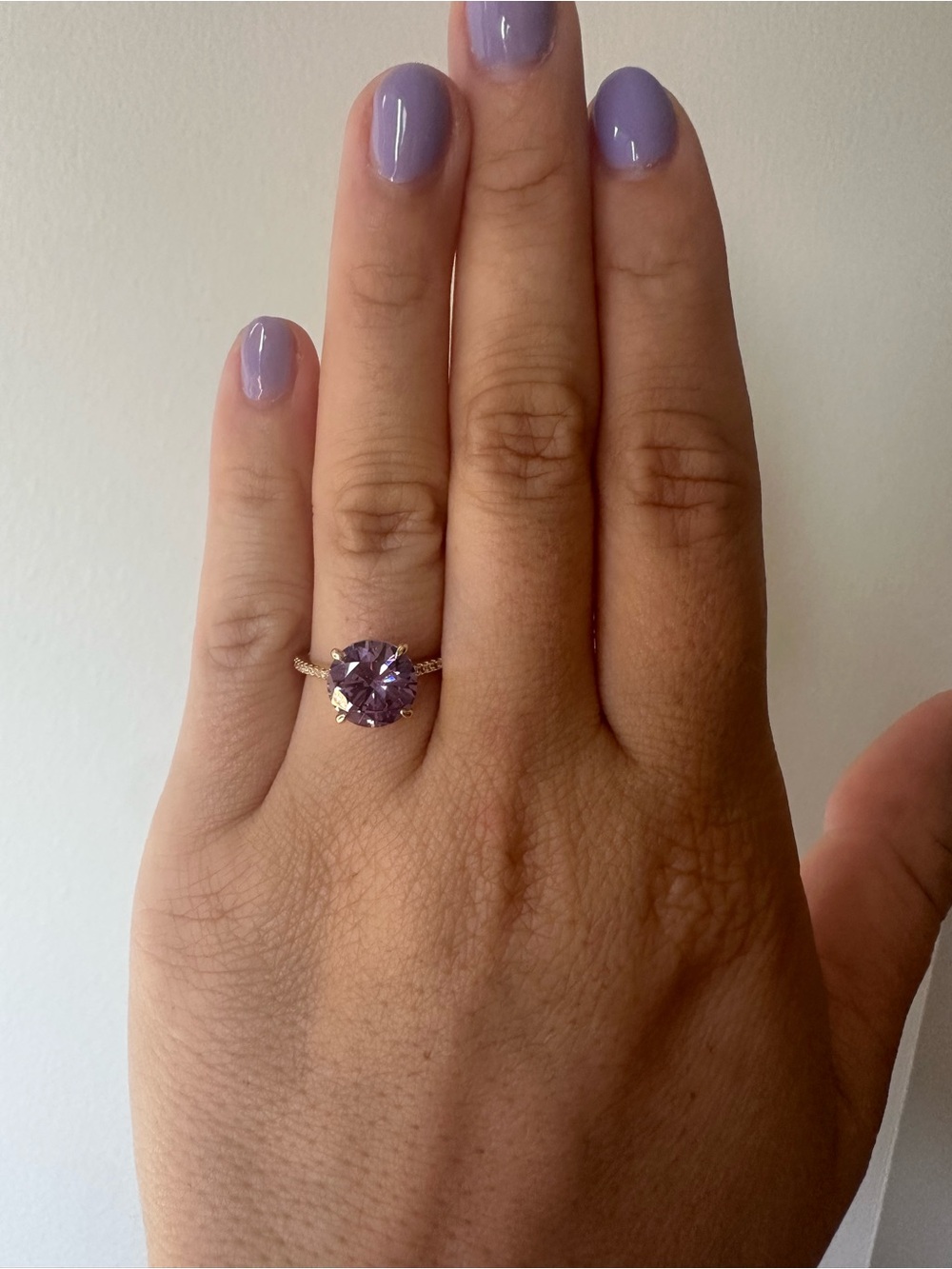 NEW Pretty Bird Jewelry Solitaire Ring - Purple CZ, Yellow Gold - size 7